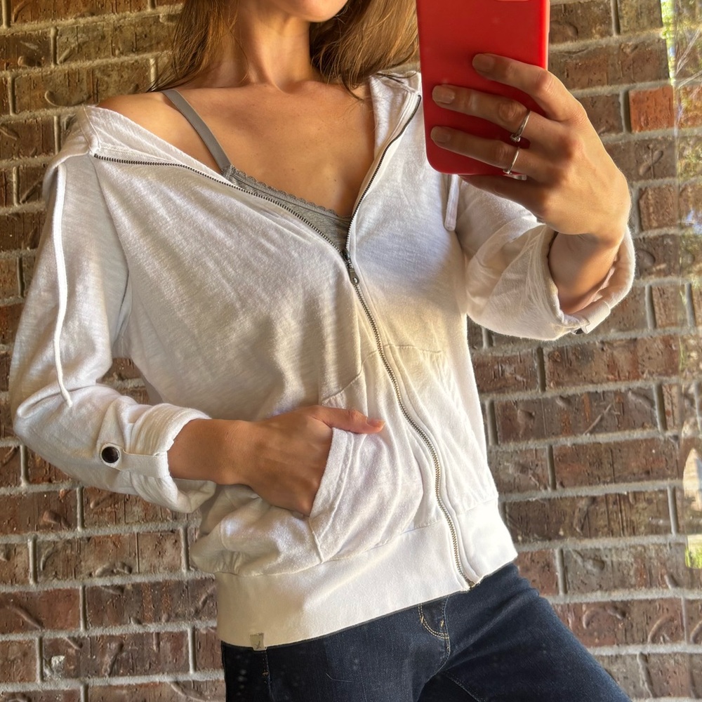 Eddie Bauer White Women's Zip-Up Hoodie Jacket 100% Cotton